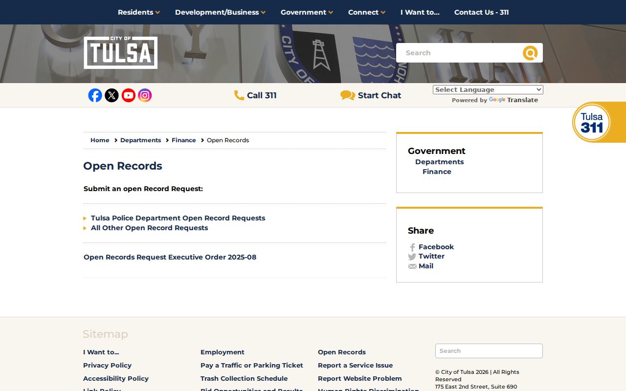 Tulsa residents directory City open records portal