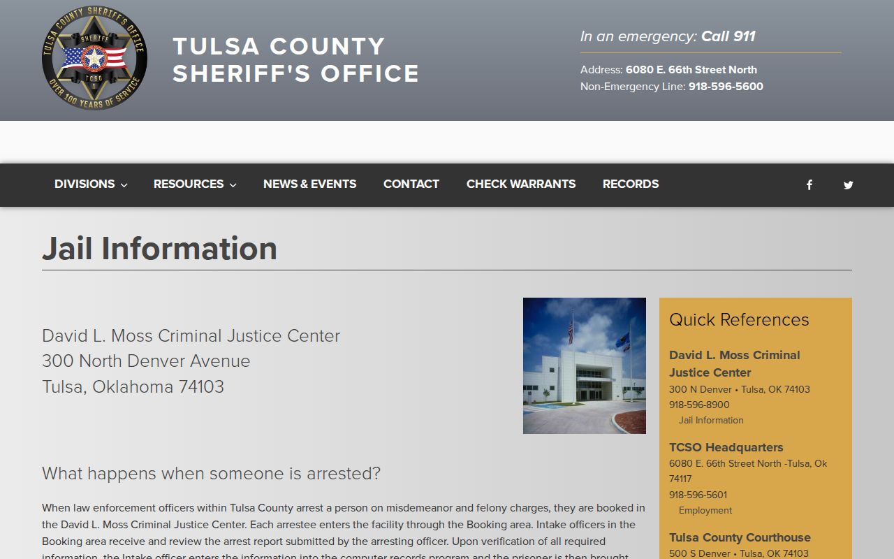 Tulsa residents directory Sheriff jail information route