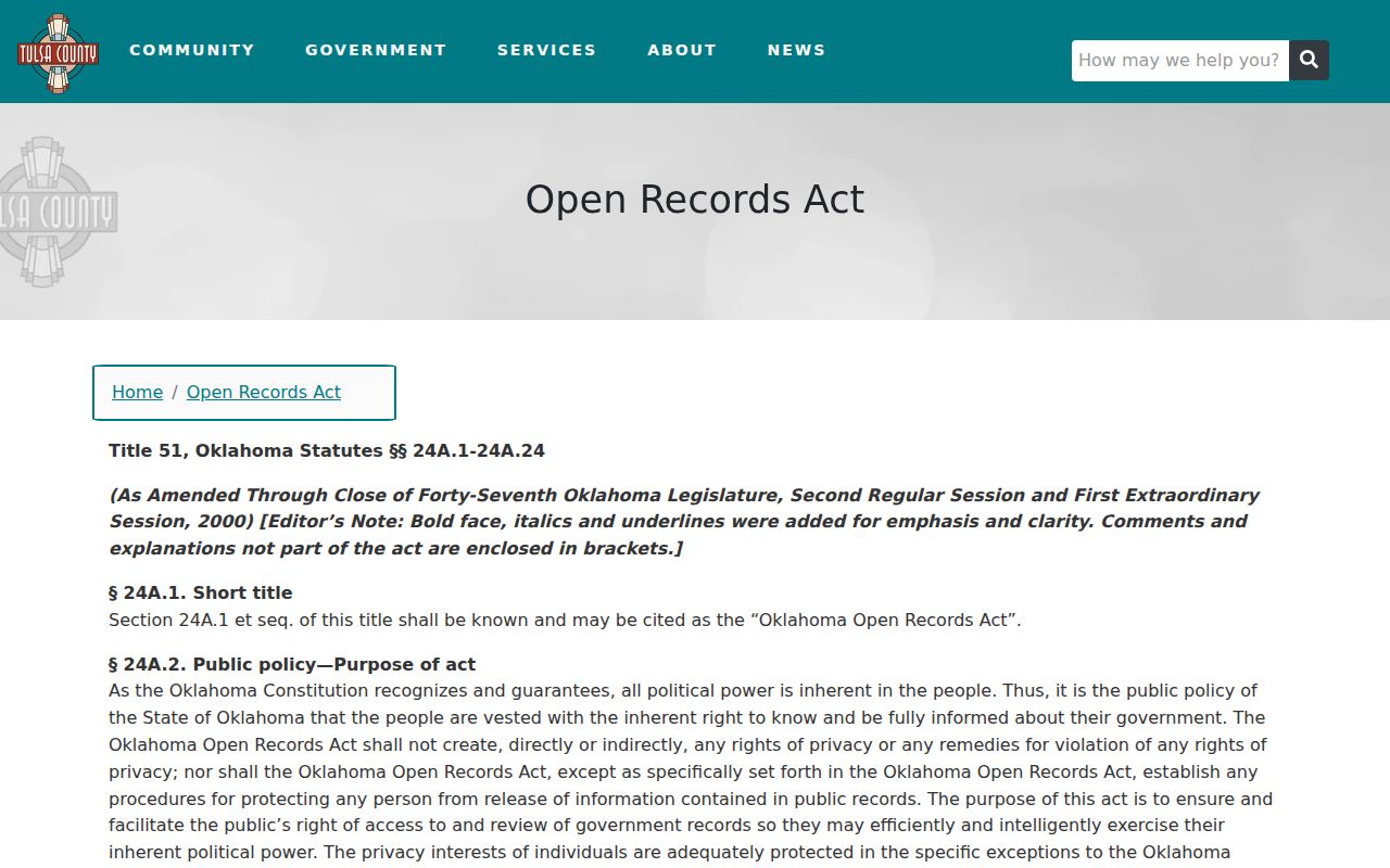Tulsa previous residents public-records access guidance