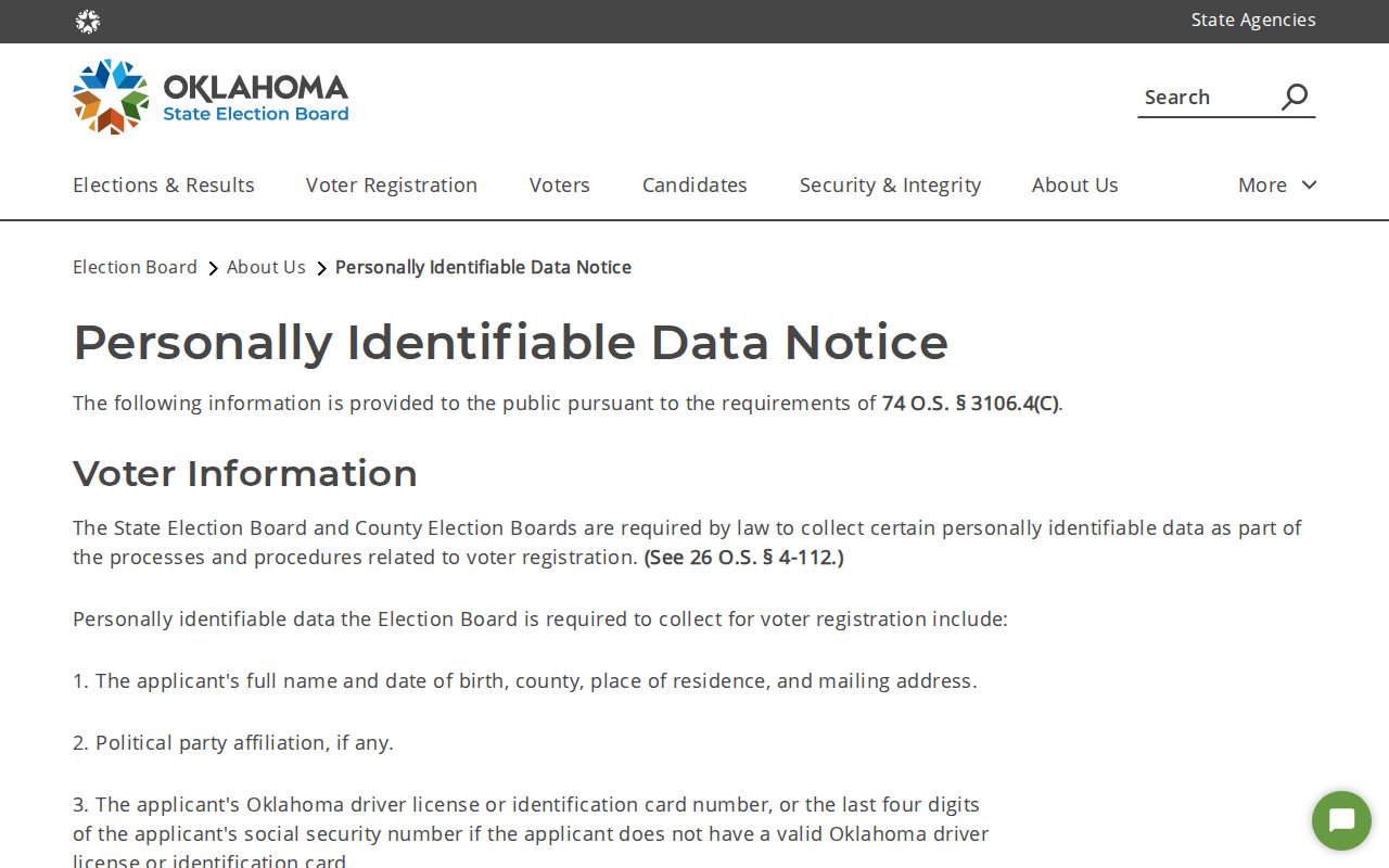 Tulsa resident lookup source showing Oklahoma voter-record access notice
